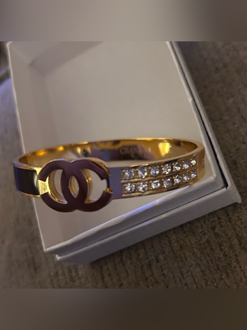 Gold-Tone Rhinestone Accent Interlocking Bangle Bracelet, NEW, Fashion Jewelry